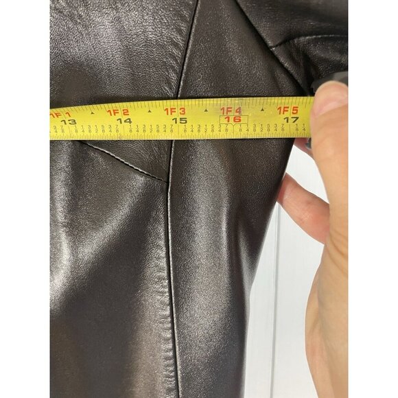 Ann Taylor Jacket Coat 100% Leather Button-up Collard Pockets Chic Women's S - Picture 6 of 10